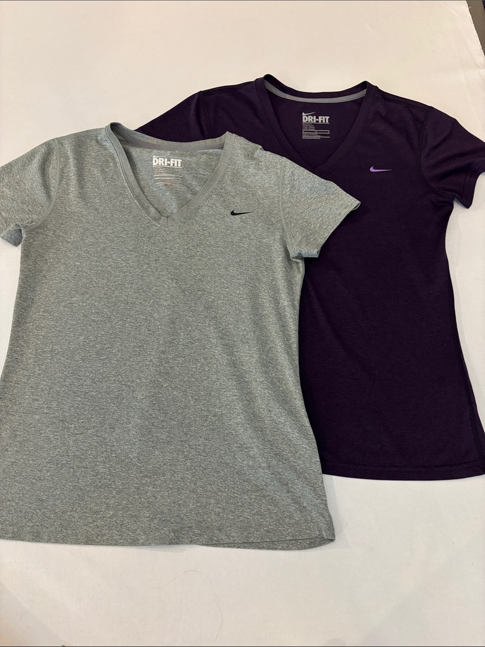 Nike Lot of 2 inch Women’s Short Sleeve V-Neck Dri-Fit Tees - Gray & Purple. Med